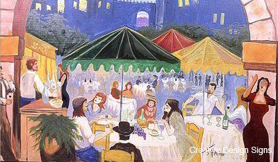 Sals restaurant - Hand painted mural (Cafe Scene).