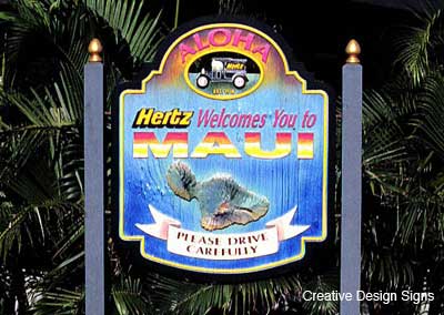 Hertz Rent A Car - Carved redwood with 3D HDU. Carved island, airbrushed. Double post mount.