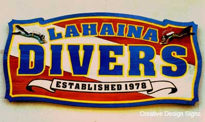 Lahaina Divers - Hand carved redwood with 3D divers.