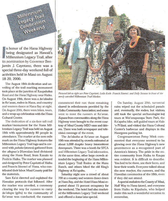 Millennium Legacy Trail Celebration Weekend article